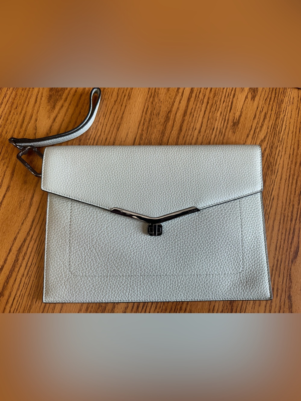 Light Blue/Gray Textured Leather Wristlet Flap Clutch